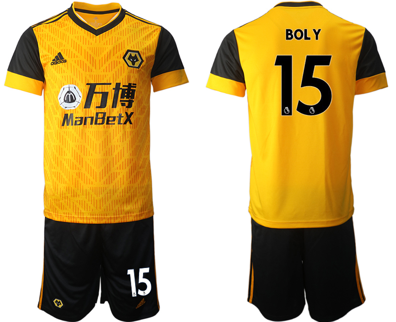 Men 2020-2021 club Wolverhampton Rangers home #15 yellow Soccer Jerseys
